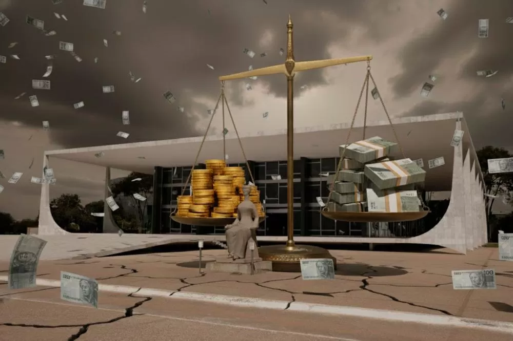 Ilustração sobre gastos elevados com o Judiciário Brasileiro.