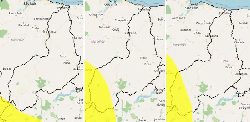 Mapa de alertas emitido pelo Instituto Nacional de Meteorologia para o Piauí