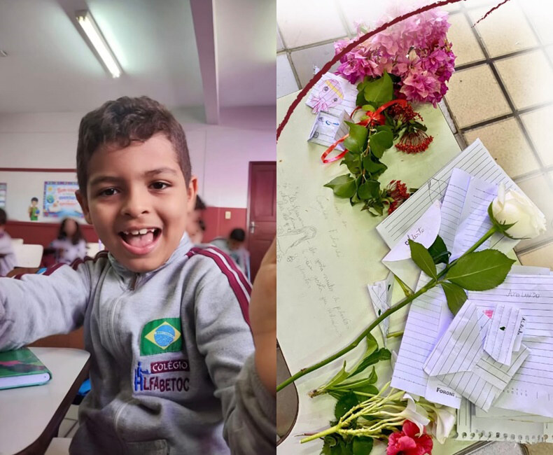 Homenagem feita por colegas na carteira escolar do menino Alberto Felipe — Foto: Reprodução/Redes sociais